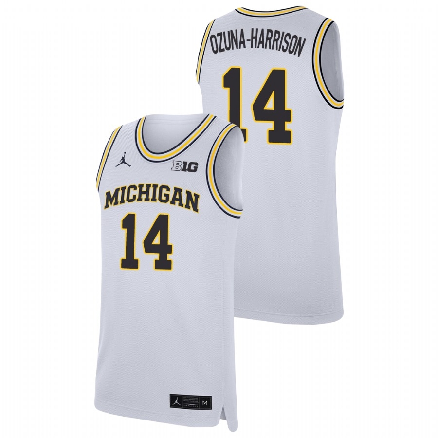 Michigan Wolverines Men's NCAA Rico Ozuna-Harrison #14 White Replica College Basketball Jersey TXQ7049SG